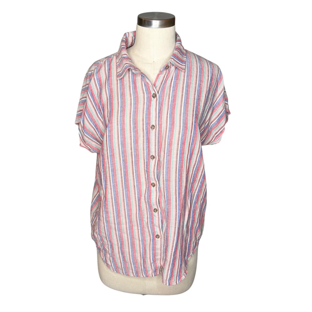 MARINE LAYER Dana Button Down Multicolor Striped Linen Blend Women's Size Medium